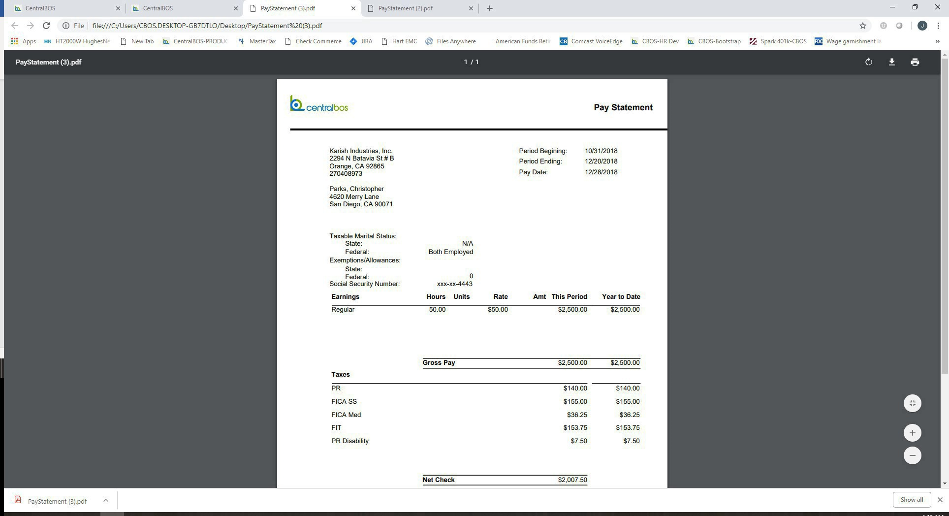 One Pay Statement Picture Example Pay Statements